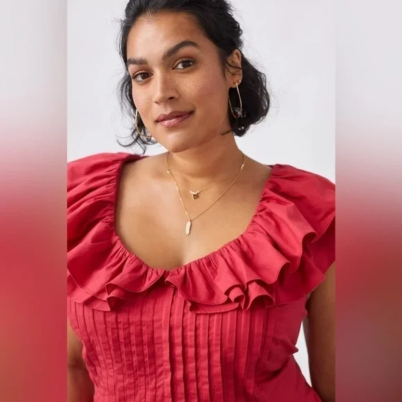 Anthropologie Forever that Girl Pintucked Ruffle Blouse Medium - Picture 5 of 8